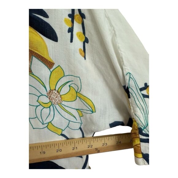 Chico's Tropical Ruana Wrap Size S/M Lightweight Kimono Sleeves Yellow Navy - Picture 7 of 8